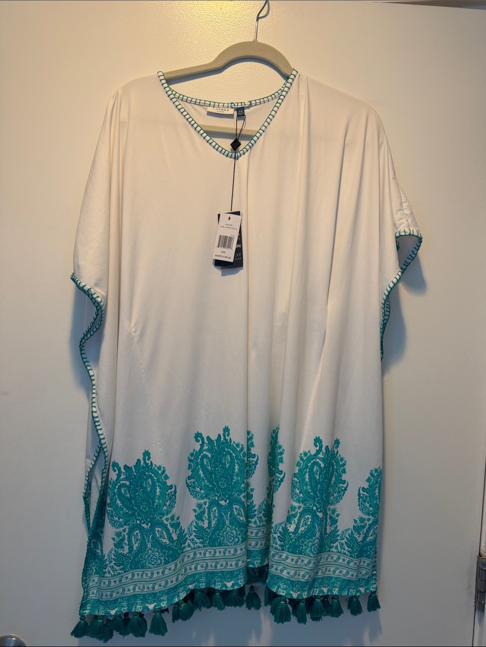Cabana Life Cover Up “St Pete coverlux” White Tunic & Teal trim BRAND NEW w/tags